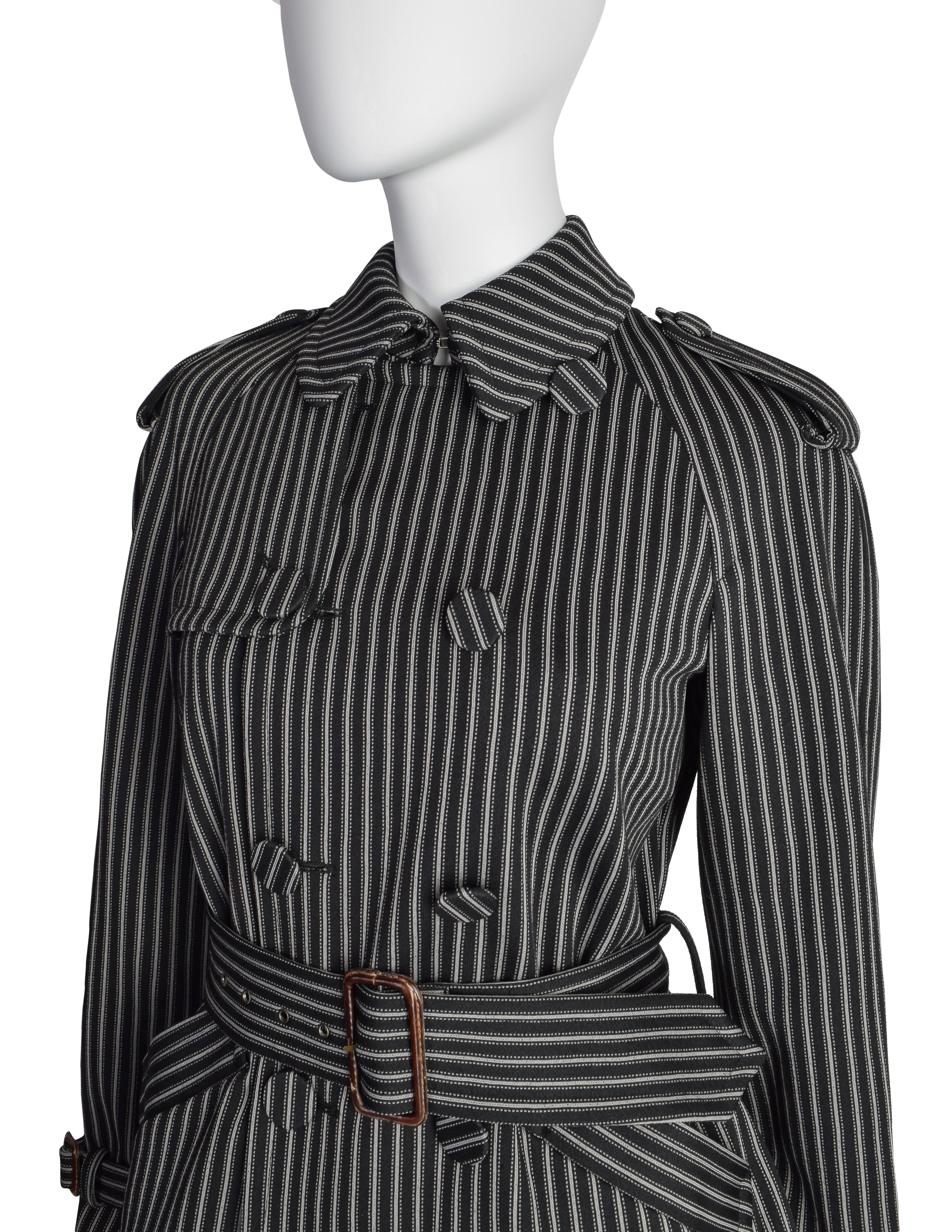 Jean Paul Gaultier Vintage Black Grey Striped Double Breasted Trench Jacket