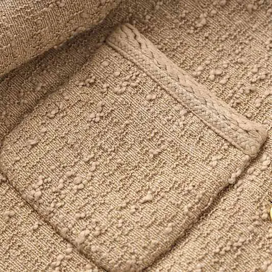 Luxury tweed autumn winter coat khaki tweed woolen cloth jacket