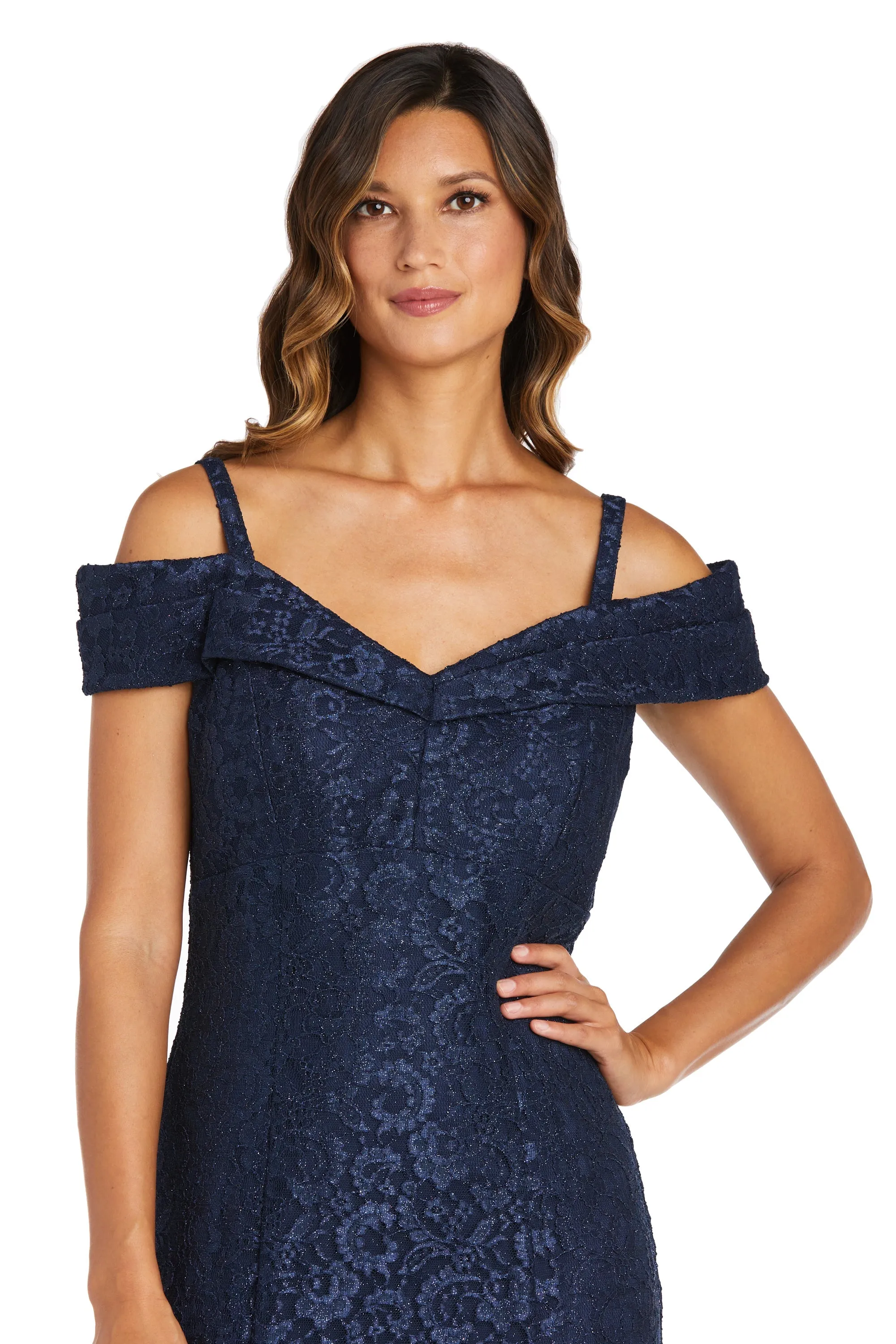Petite R&M Richards Women's Off-The-Shoulder Lace Gown - Mother of the Bride Dress
