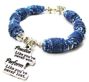 Practice Like You've Never Won Perform Like You've Never Lost Blue Jean Beaded Toggle Bracelet